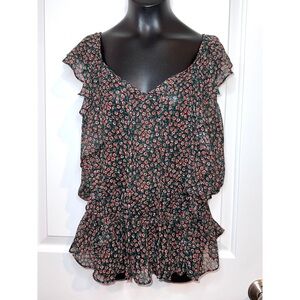 Rosette black floral blouse